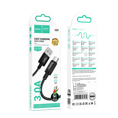 Καλώδιο σύνδεσης Hoco X89 Wind USB-A σε USB-C 3A Braided Μαύρο 2m
