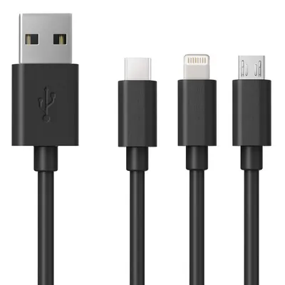 Καλώδιο Σύνδεσης και Φόρτισης Ancus Flow E44 USB 3 σε 1 Micro-USB USB-C Lightning 3.0A Μαύρο 1m