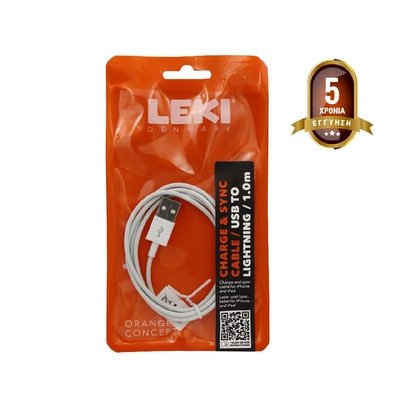 Καλώδιο Σύνδεσης και Φόρτισης Leki Orange Concept USB σε Lightning Λευκό 1m