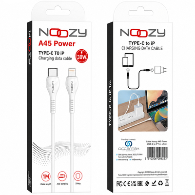 Καλώδιο Σύνδεσης και Φόρτισης Noozy A45 Power USB-C σε Lightning Fast Charging 30W 3A Λευκό 1m