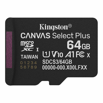 Κάρτα Μνήμης Kingston Canvas Select Plus+ MicroSDXC 64GB Class 10 έως 100MB/s SDCS3/64GBBSP