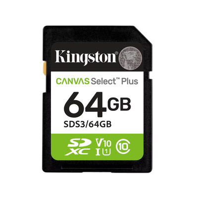 Κάρτα Μνήμης Kingston Canvas Select Plus+ SDXC 64GB Class 10 έως 100MB/s SDS3/64GB