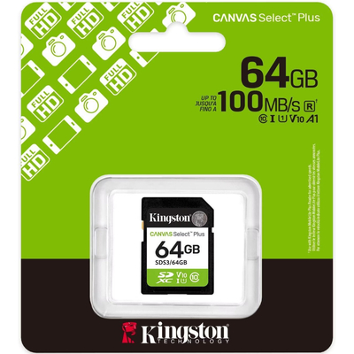 Κάρτα Μνήμης Kingston Canvas Select Plus+ SDXC 64GB Class 10 έως 100MB/s SDS3/64GB