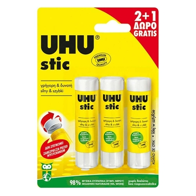 Κόλλα UHU Stick για Χαρτί 3τμχ 8.2gr Χωρίς Διαλύτες (UHU41275)