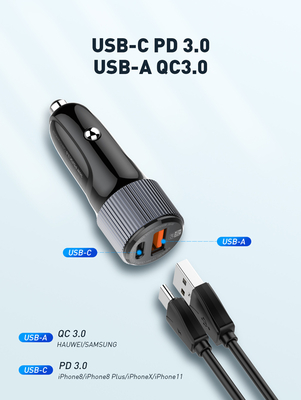 LDNIO φορτιστής αυτοκινήτου C510Q με καλώδιο, USB & USB-C, 38W, μαύρος
