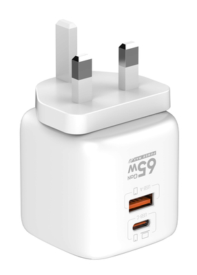 LDNIO φορτιστής τοίχου Q2617 με καλώδιο USB-C, EU/UK/US βύσμα, USB/USB-C, 65W, GaN, λευκός