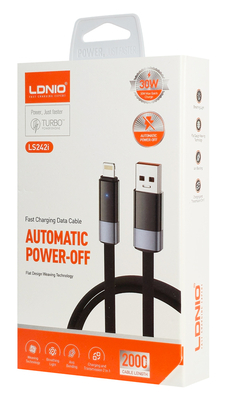 LDNIO καλώδιο Lightning σε USB LS242i, flat, 30W, 480Mbps, 2m, μαύρο