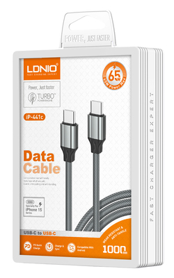 LDNIO καλώδιο USB-C iP-441c, 65W, 480Mbps, 1m, γκρι