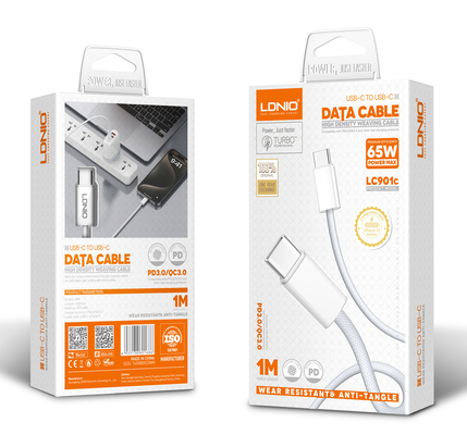 LDNIO καλώδιο USB-C LC901C, 65W PD, 480Mbps, 1m, λευκό