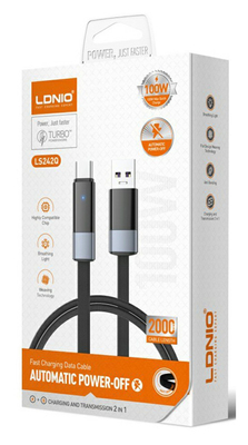 LDNIO καλώδιο USB-C σε USB LS242Q, flat, 100W, 480Mbps, 2m, μαύρο