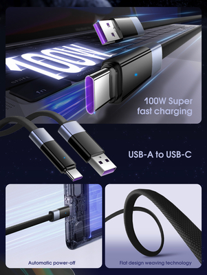 LDNIO καλώδιο USB-C σε USB LS242Q, flat, 100W, 480Mbps, 2m, μαύρο