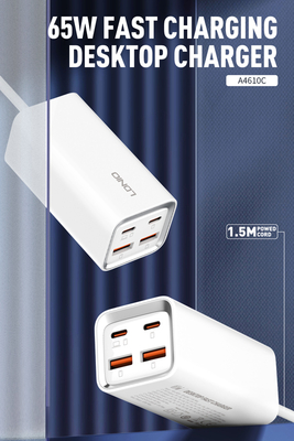 LDNIO σταθμός φόρτισης A4610C, 2x USB-C & 2x USB, 65W, PD/QC, λευκός