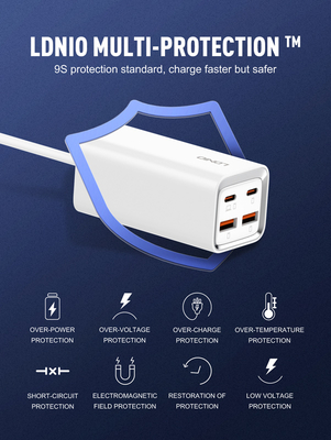 LDNIO σταθμός φόρτισης A4610C, 2x USB-C & 2x USB, 65W, PD/QC, λευκός