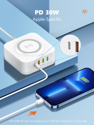 LDNIO σταθμός φόρτισης AW004, USB-C/3x USB/wireless, 32W, PD/QC, λευκός