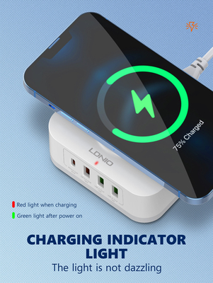 LDNIO σταθμός φόρτισης AW004, USB-C/3x USB/wireless, 32W, PD/QC, λευκός