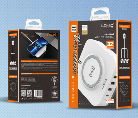 LDNIO σταθμός φόρτισης AW004, USB-C/3x USB/wireless, 32W, PD/QC, λευκός