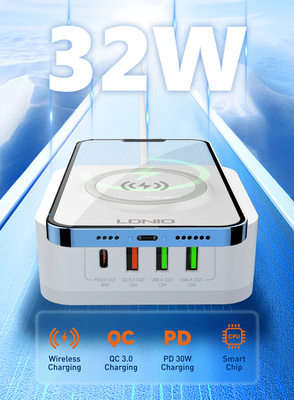 LDNIO σταθμός φόρτισης AW004, USB-C/3x USB/wireless, 32W, PD/QC, λευκός