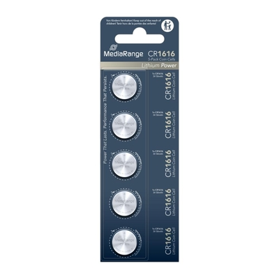 MediaRange Lithium Coin Cells CR1616|3V Pack 5  (MRBAT135)