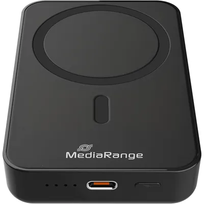 MediaRange Magnetic Wireless Power Bank 10,000mAh, N52 Magnets and LED Power Indicator, USB-C Power Delivery® enabled, Black (MRMA760)