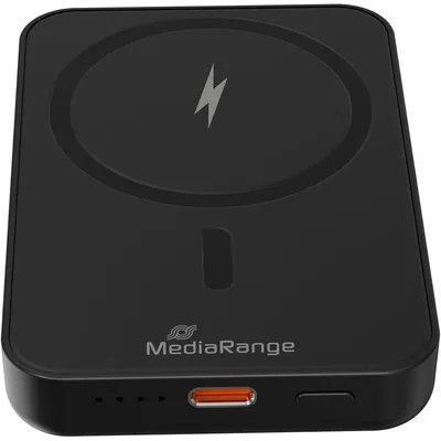 MediaRange Magnetic Wireless Power Bank 5,000mAh, N52 Magnets and LED Power Indicator, USB-C Power Delivery® enabled, Black (MRMA760)