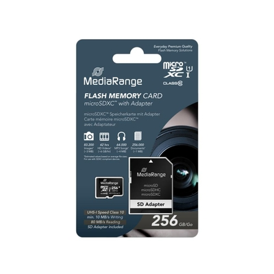MediaRange microSDXC memory card, UHS-1 | Class 10, with SD adapter, 256GB (MR946)