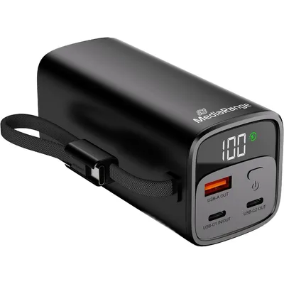 MediaRange Powerbank 20.000mAh with integrated charging cable and LC-Display, 65W USB-C® Power Delivery and 22.5W Quick Charge (MRMA758)