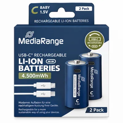 MEDIARANGE Rechargeable USB-C Li-Ion Batteries C Baby 1.5V 3000mAh (2-Pack) (MRBAT168) (MRBAT168)