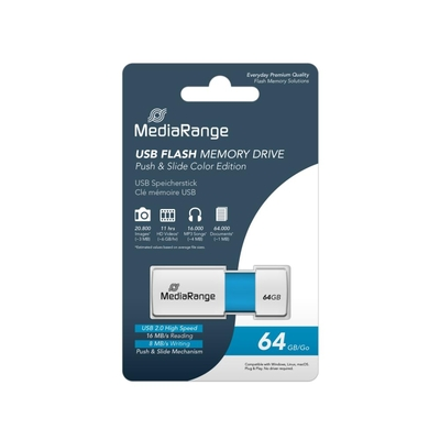 MediaRange USB 2.0  flash drive, color edition, light blue, 64GB (MR974)