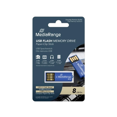 MediaRange USB 2.0 Nano Flash Drive Paper-clip stick 8GB (Blue) (MR975)