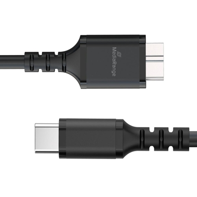 MediaRange USB 3.0 Micro-B to USB Type-C Cable, 50cm, Black (MRCS257)