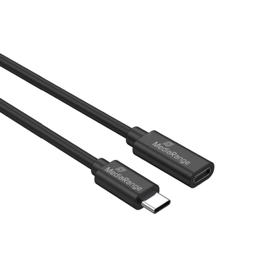 MediaRange USB Type-C® Extension Cable, Plug to Socket, USB 3.2 Gen 1x1 5 Gbps, USB-C Power Delivery enabled 60W max., 2.0m, Black (MRCS245)