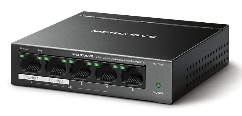 MERCUSYS Desktop Switch MS105GP, 5x 10/100/1000 Mbps, PoE+, V.3.0