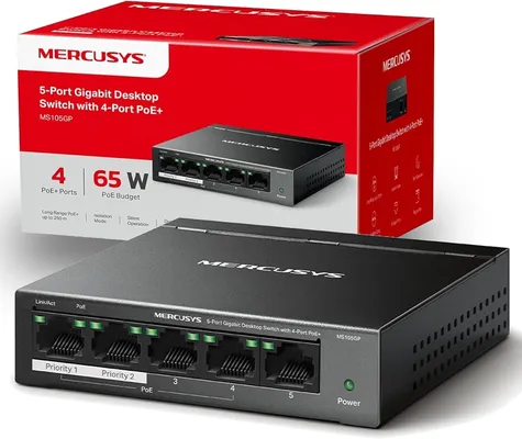 MERCUSYS Desktop Switch MS105GP, 5x 10/100/1000 Mbps, PoE+, V.3.0