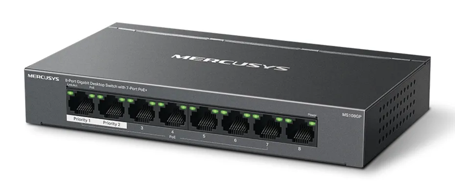 MERCUSYS Desktop Switch MS108GP, 8x 10/100/1000 Mbps, PoE+, V.1.20