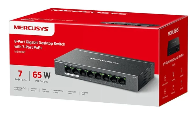 MERCUSYS Desktop Switch MS108GP, 8x 10/100/1000 Mbps, PoE+, V.1.20