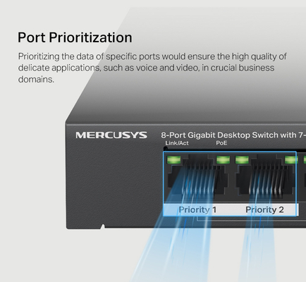 MERCUSYS Desktop Switch MS108GP, 8x 10/100/1000 Mbps, PoE+, V.1.20