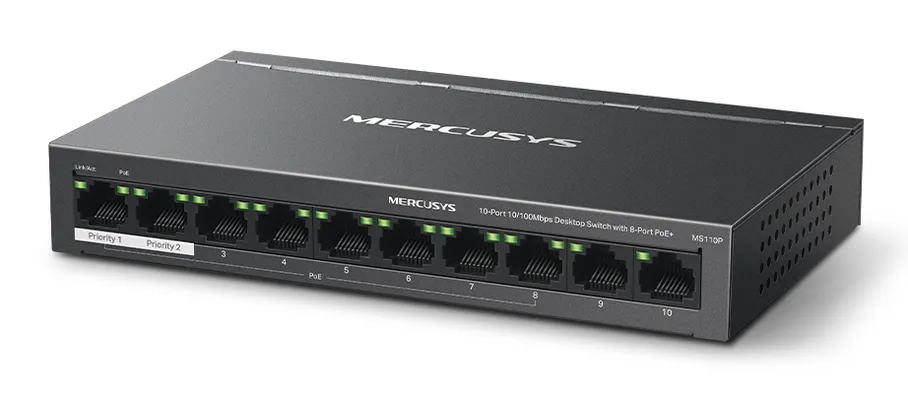 MERCUSYS desktop switch MS110P, 10x 10/100Mbps θύρες, PoE+, V1.0