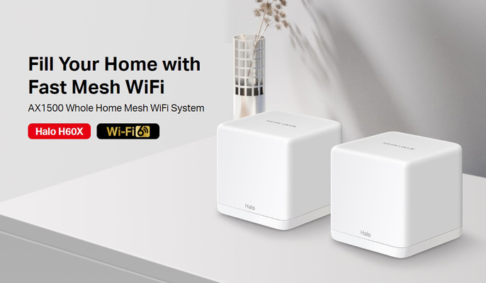 MERCUSYS Mesh WiFi 6 System Halo H60X, 1500Mbps Dual Band, 2τμχ, V.1.0