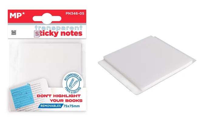 MP αυτοκόλλητα χαρτάκια σημειώσεων PN346-05, 75x75mm, διάφανα, 50τμχ