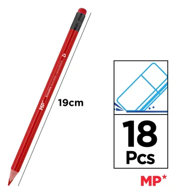MP χρωματιστές ξυλομπογιές PP824 με γόμα, τρίγωνες, 18τμχ