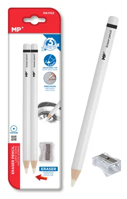 MP ξυλομπογιά PA1102 με ξύστρα, 5mm μύτη, στρογγυλό, λευκό, 2τμχ