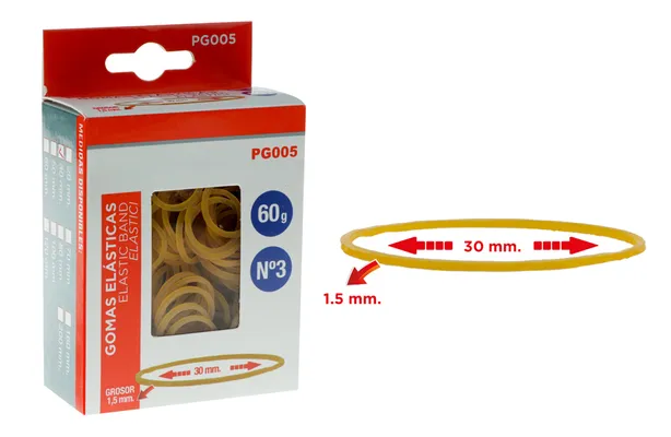 MP λαστιχάκια συσκευασίας PG005 σε κουτί, No3, 1.5x30mm, 60g