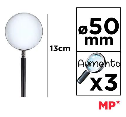 MP μεγεθυντικός φακός PA175, x3, 50mm, μεταλλικός με γυάλινο φακό, μαύρος/ασημί