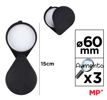 MP πτυσσόμενος μεγεθυντικός φακός PA174, x3, 60mm, πλαστικός με γυάλινο φακό, μαύρος