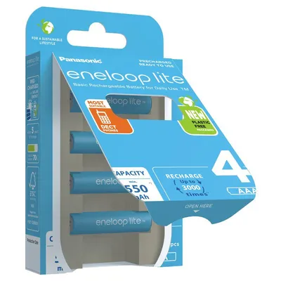 Μπαταρία Επαναφορτιζόμενη Panasonic Eneloop Lite BK-4LCCE/4BE 550 mAh size AAA Ni-MH 1.2V Τεμ. 4 New Package