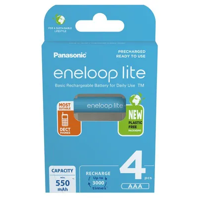 Μπαταρία Επαναφορτιζόμενη Panasonic Eneloop Lite BK-4LCCE/4BE 550 mAh size AAA Ni-MH 1.2V Τεμ. 4 New Package