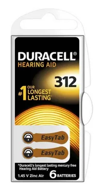 Μπαταρίες Ακουστικών Βαρηκοΐας Duracell 312 Activair 1,45V Τεμ. 6