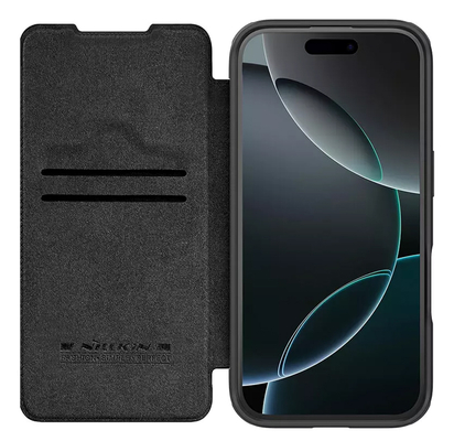 NILLKIN θήκη Qin Prop Leather για iPhone 16 Pro, δερμάτινη, μαύρη