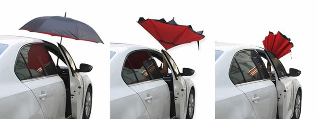 Ομπρέλα Kazbrella αντίστροφης δίπλωσης, λαβή σχήματος C, πορτοκαλί