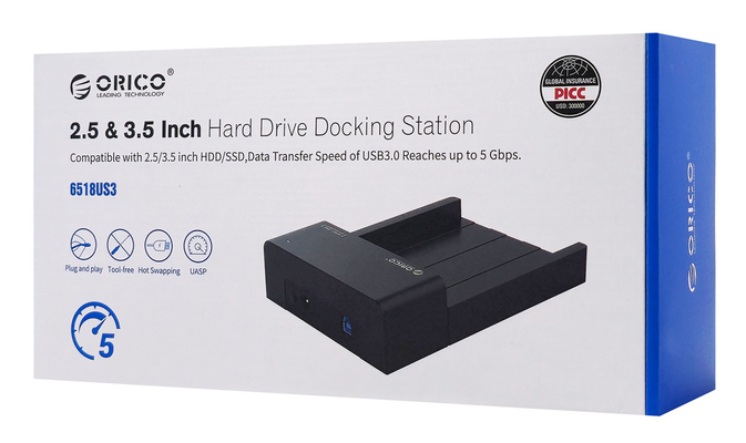 ORICO docking station για 2.5" ή 3.5" SATA HDD/SSD 6518US3-V2, 5Gbps, μαύρο
